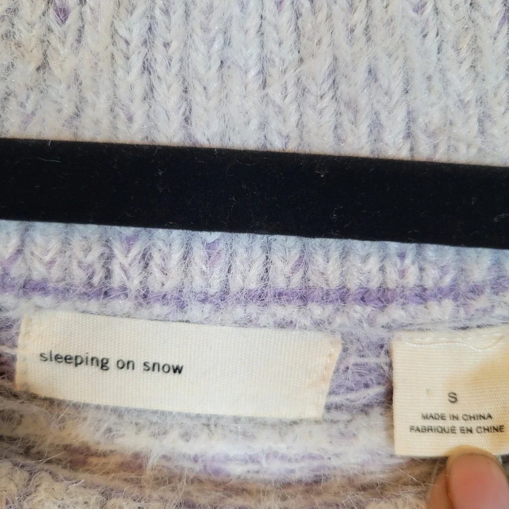 Sleeping on Snow Womens Fair Isle Knit Wool Eyelash Sweater Size Small Purple - Picture 3 of 11